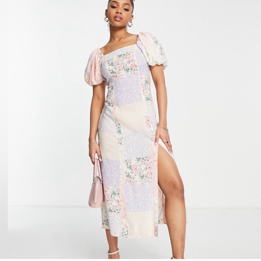 Miss Selfridge Printed Puff Sleeve Maxi Dress patchwork floral